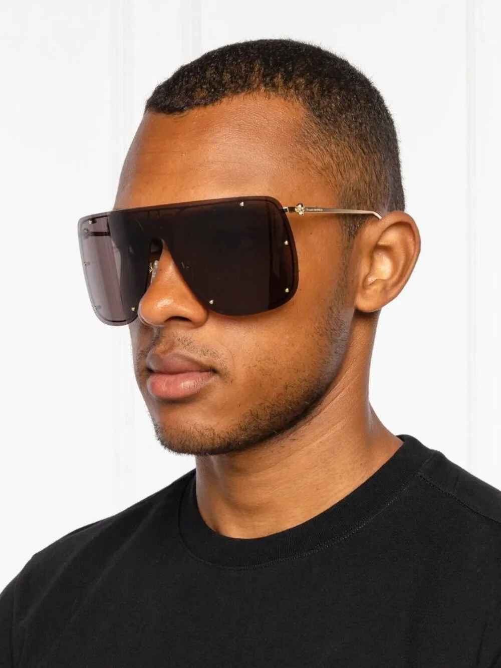Alexander McQueen Men Sunglasses Gold Grey Shield AM0313S 001 NEW AUTHENTIC